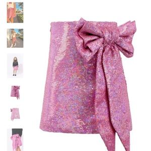Lola + The Boys Glittery Pink Sequin Skirt with Bow
